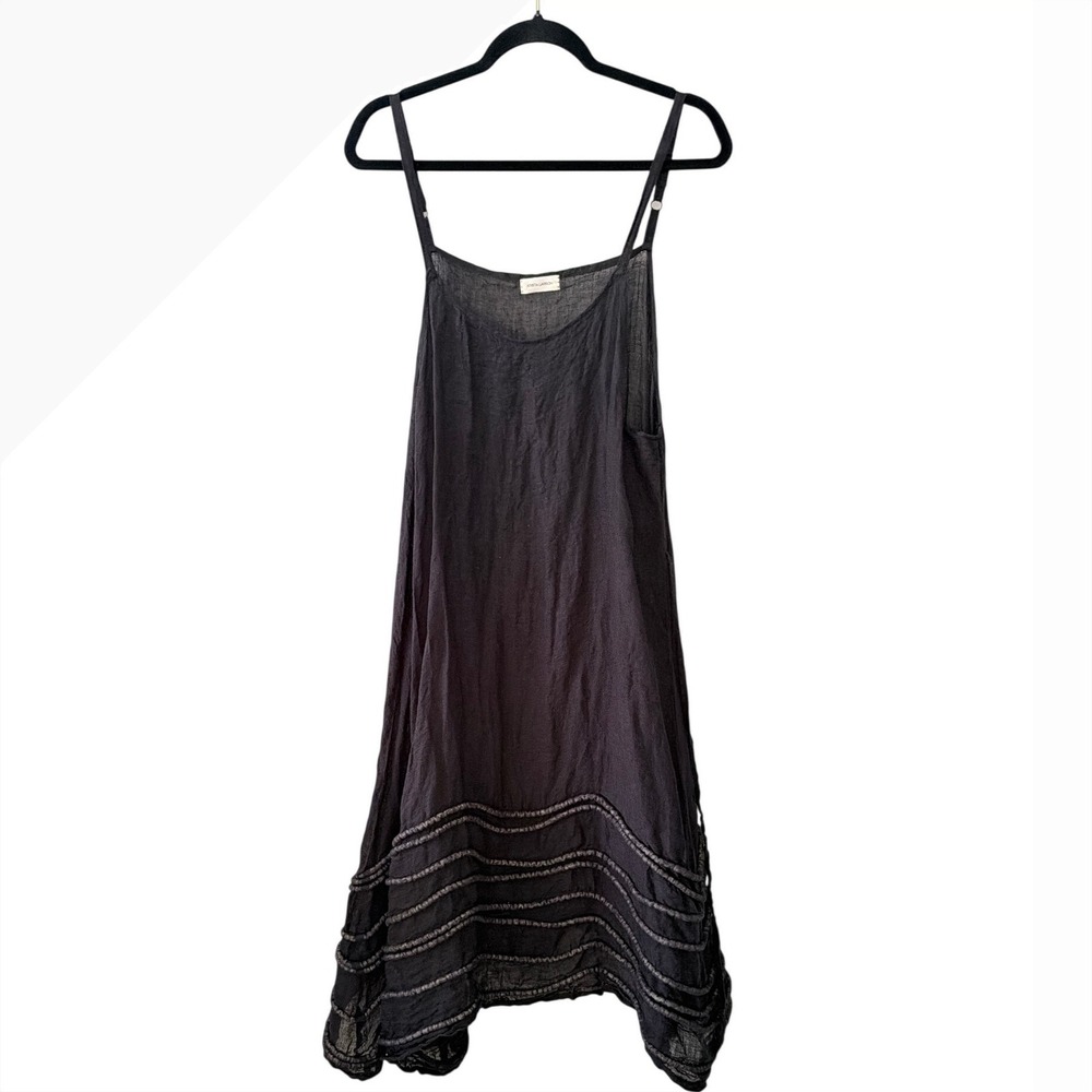 Krista Larson Black 100% Linen‎ Ruffle Hem Slip Dress One Size Made in USA